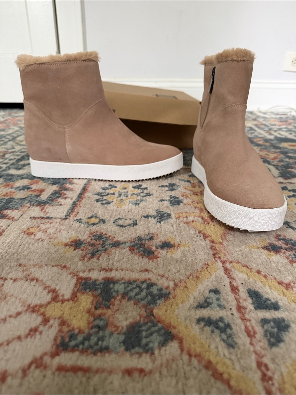 Nordstrom Blondo Water Proof Faux Fur Lined Wedge Ankle Boots - Beige